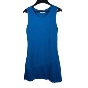 Blue Stretchy Tiered Satin Lined Blue Tiered Sleeveless Athletic Look Dress S